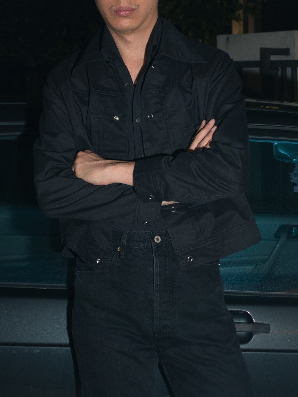[J1CTN-BLACK] Cotton trucker jacket - แจ๊คเก๊ตคอตตอนทรงครอป