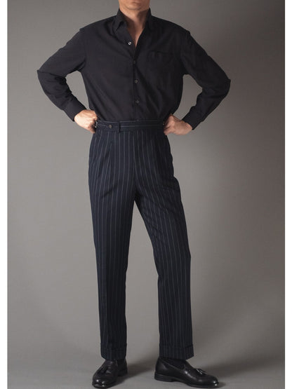 [T9SP-DARKG] กางเกงขายาวเอวสูง ลาย Pinstripe Classic High Waist Trousers "DARK GRAY"