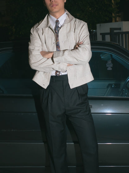 [J1LN-BEIGE] Linen trucker jacket - แจ๊คเก๊ตลินินทรงครอป