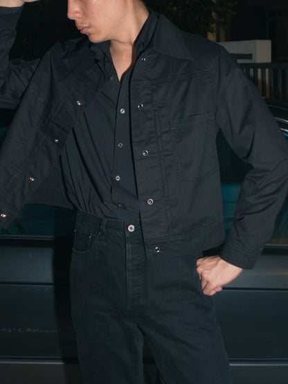 [J1CTN-BLACK] Cotton trucker jacket - แจ๊คเก๊ตคอตตอนทรงครอป