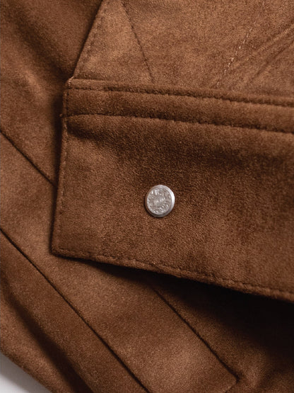 [J2SUEDE-BROWN] Faux Suede Leather jacket ทรง Cropped