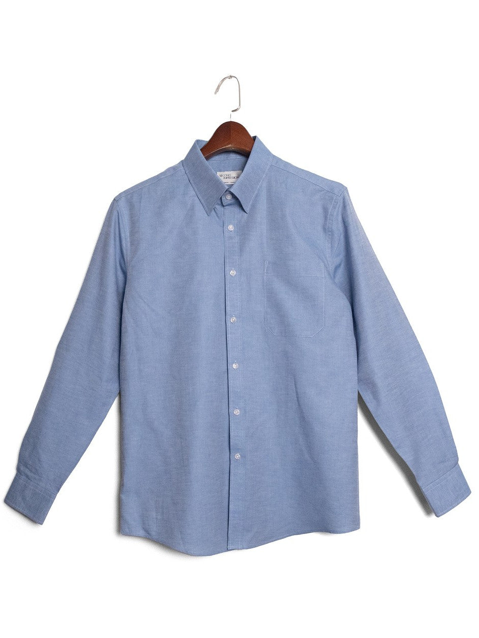 [S6-INDIGO]เสื้อเชิ้ต Classic collar hidden button down ผ้าคอตตอน 100% (Indigo)