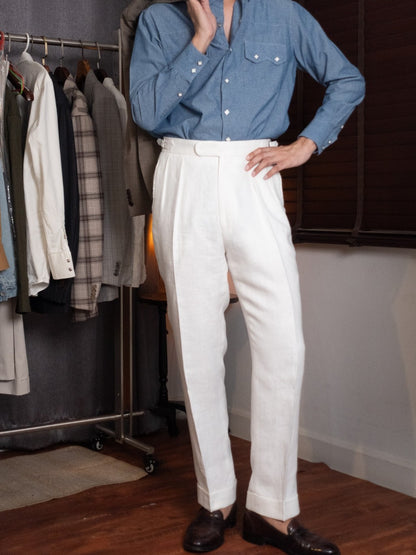 [T12LN-OFFW] กางเกงลินินขายาวเอวสูง Classic High Waist Trousers โมเดล T12LN สี OffWhite