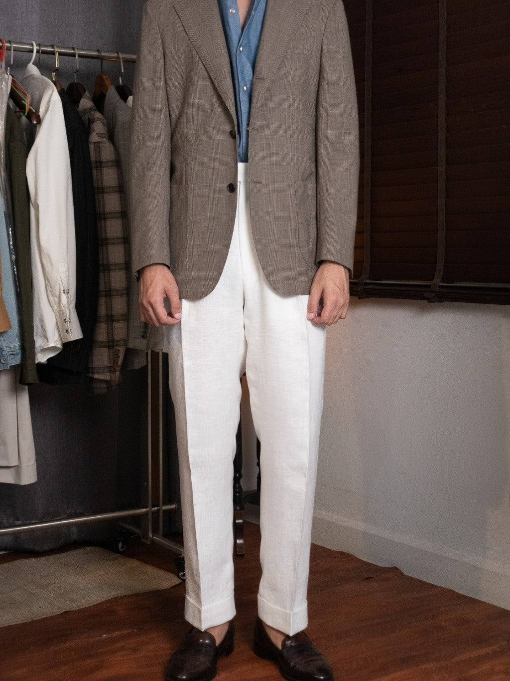 [T12LN-OFFW] กางเกงลินินขายาวเอวสูง Classic High Waist Trousers โมเดล T12LN สี OffWhite