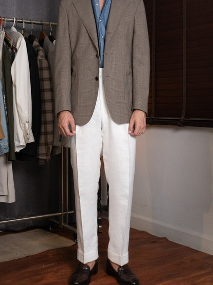 [T12LN-OFFW] กางเกงลินินขายาวเอวสูง Classic High Waist Trousers โมเดล T12LN สี OffWhite