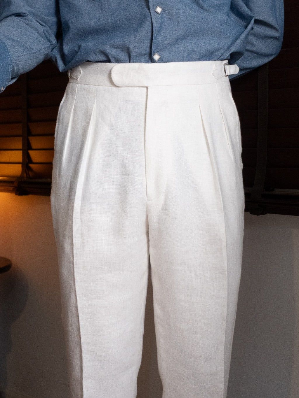[T12LN-OFFW] กางเกงลินินขายาวเอวสูง Classic High Waist Trousers โมเดล T12LN สี OffWhite