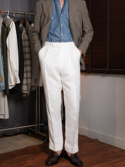 [T12LN-OFFW] กางเกงลินินขายาวเอวสูง Classic High Waist Trousers โมเดล T12LN สี OffWhite