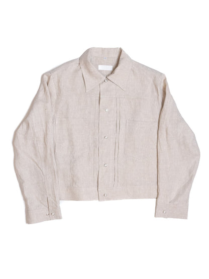 [J1LN-BEIGE] Linen trucker jacket - แจ๊คเก๊ตลินินทรงครอป