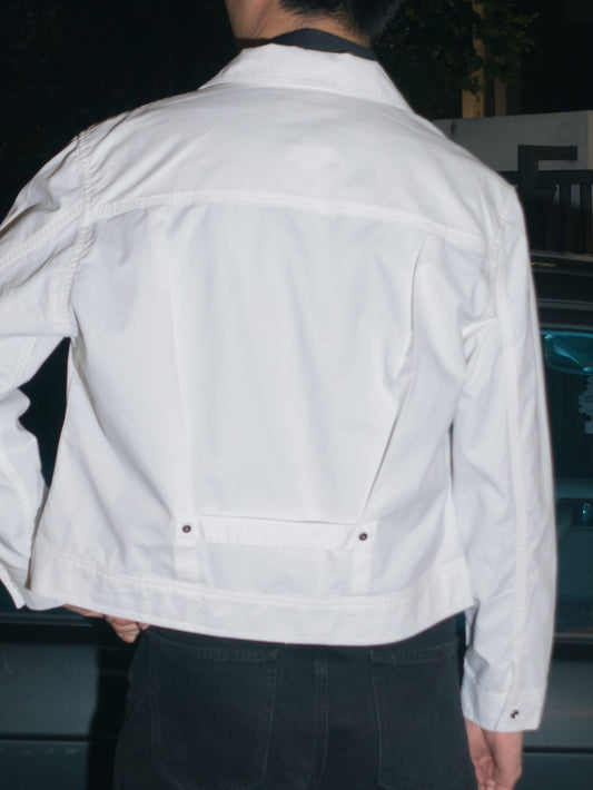 [J1CTN-WHITE] Cotton trucker jacket - แจ๊คเก๊ตคอตตอนทรงครอป