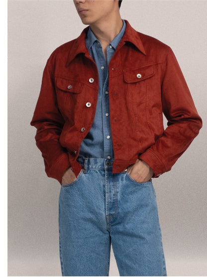 [J2SUEDE-RED] Faux Suede Leather jacket ทรง Cropped