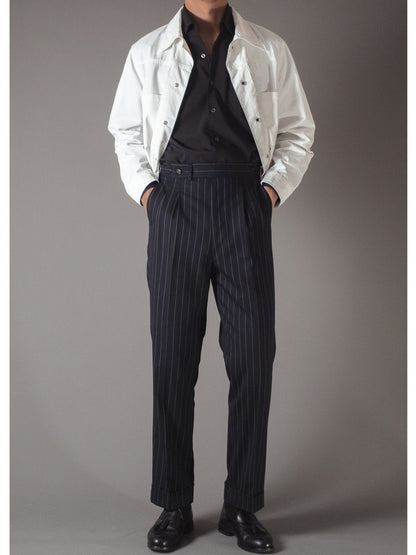 [T9SP-DARKG] กางเกงขายาวเอวสูง ลาย Pinstripe Classic High Waist Trousers "DARK GRAY"