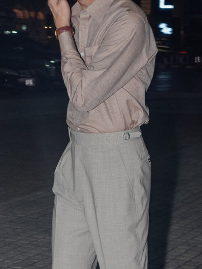 [S6-TAUPE]เสื้อเชิ้ต Classic collar hidden button down ผ้าคอตตอน 100% (Taupe)