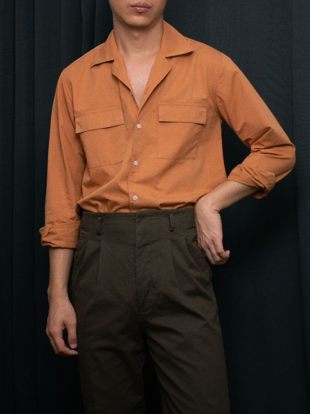S5-BRICK เสื้อเชิ้ต Cuban collar shirt สี "BRICK"