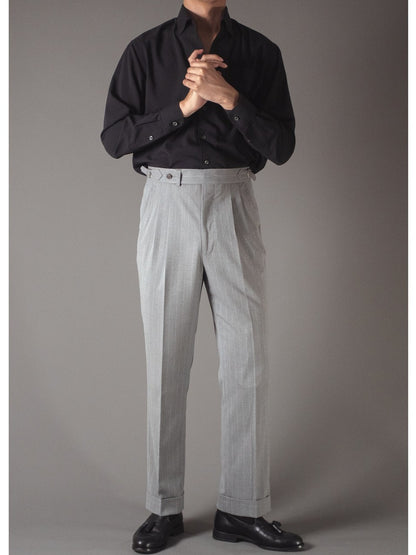 [T9SP-LIGHTG] กางเกงขายาวเอวสูง ลาย Pinstripe Classic High Waist Trousers "LIGHT GRAY"