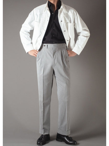 [T9SP-LIGHTG] กางเกงขายาวเอวสูง ลาย Pinstripe Classic High Waist Trousers "LIGHT GRAY"