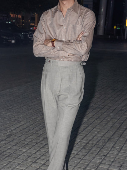 [S6-TAUPE]เสื้อเชิ้ต Classic collar hidden button down ผ้าคอตตอน 100% (Taupe)
