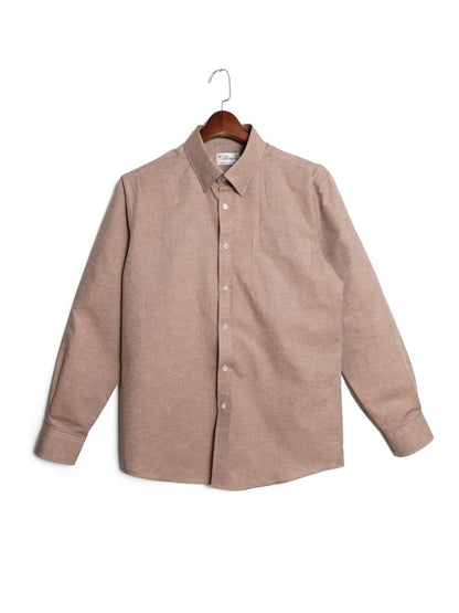 [S6-TAUPE]เสื้อเชิ้ต Classic collar hidden button down ผ้าคอตตอน 100% (Taupe)