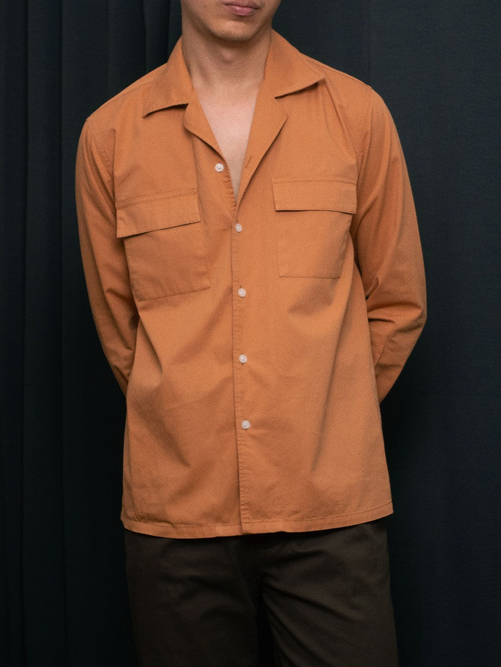 S5-BRICK เสื้อเชิ้ต Cuban collar shirt สี "BRICK"