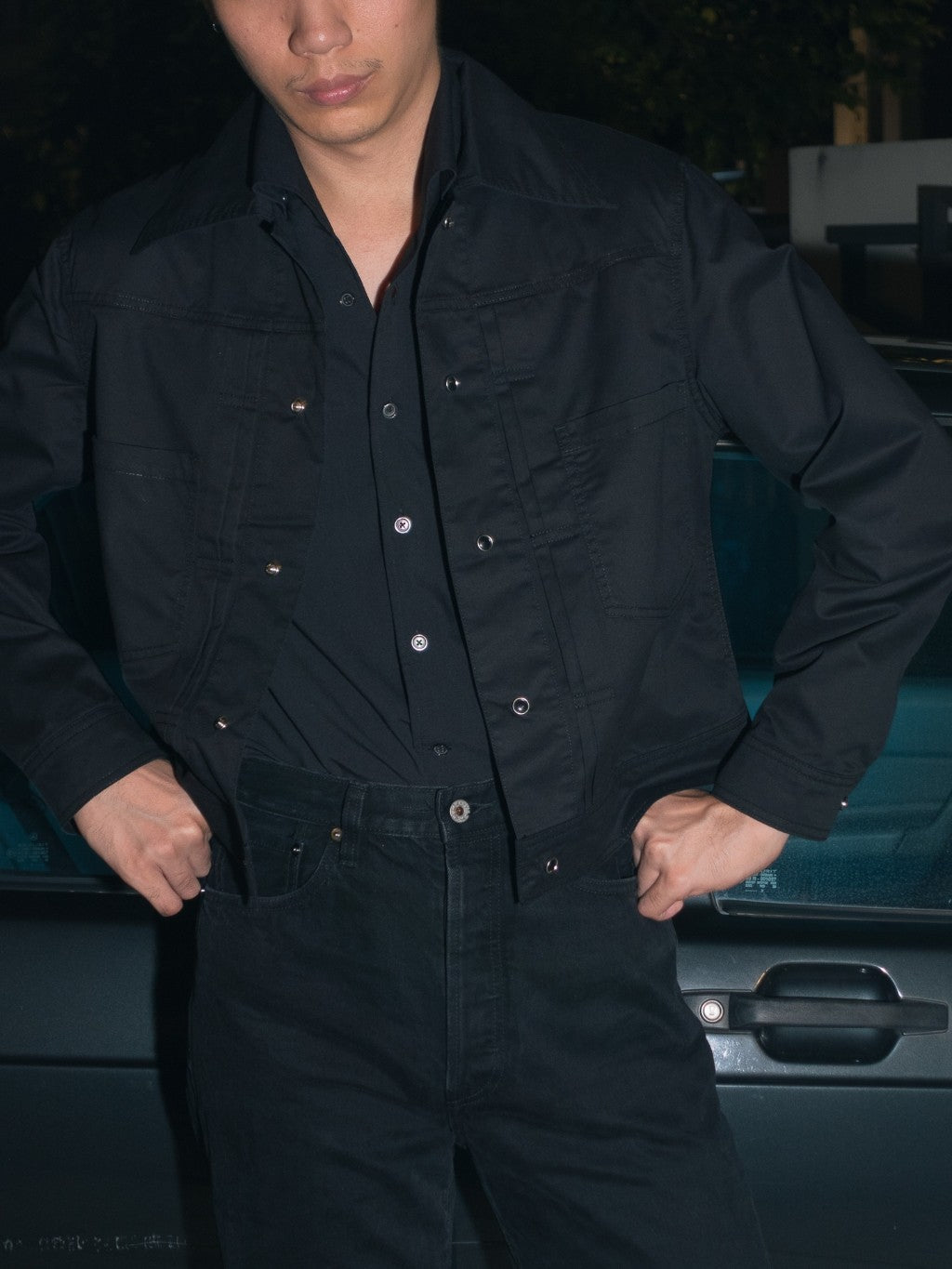 [J1CTN-BLACK] Cotton trucker jacket - แจ๊คเก๊ตคอตตอนทรงครอป