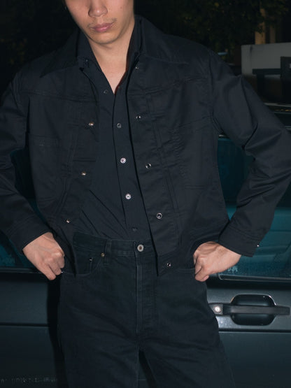 [J1CTN-BLACK] Cotton trucker jacket - แจ๊คเก๊ตคอตตอนทรงครอป