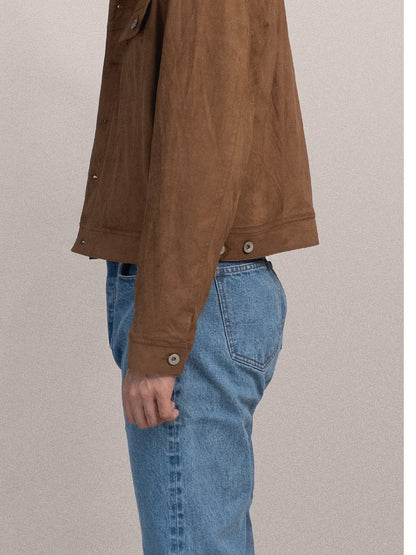 [J2SUEDE-BROWN] Faux Suede Leather jacket ทรง Cropped