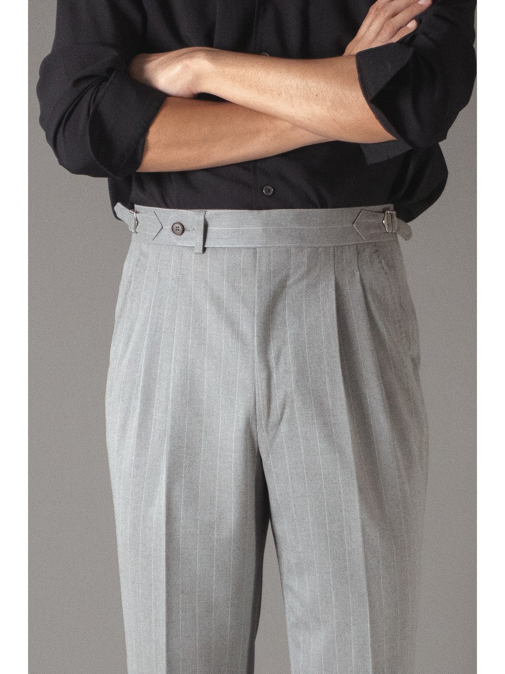 [T9SP-LIGHTG] กางเกงขายาวเอวสูง ลาย Pinstripe Classic High Waist Trousers "LIGHT GRAY"