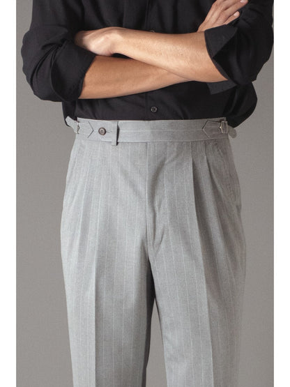 [T9SP-LIGHTG] กางเกงขายาวเอวสูง ลาย Pinstripe Classic High Waist Trousers "LIGHT GRAY"