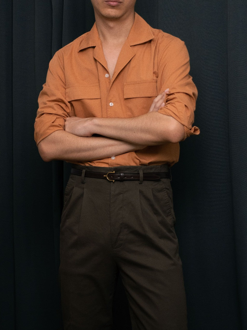 S5-BRICK เสื้อเชิ้ต Cuban collar shirt สี "BRICK"