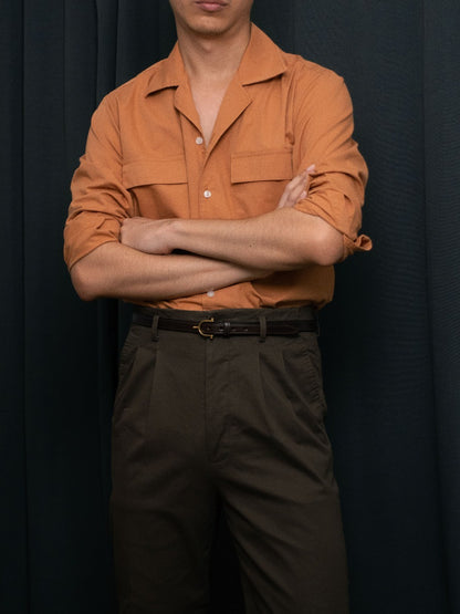 S5-BRICK เสื้อเชิ้ต Cuban collar shirt สี "BRICK"