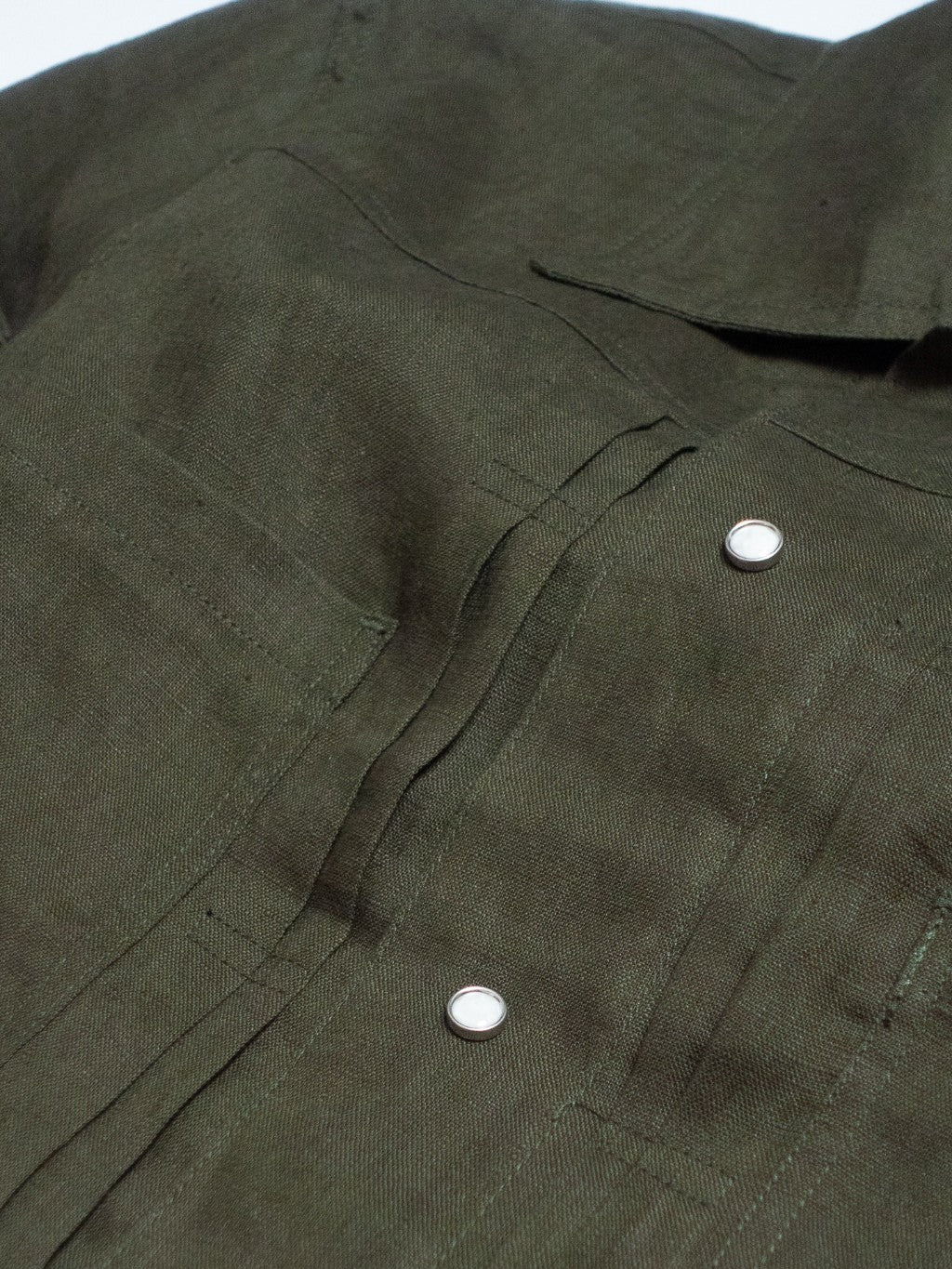 [J1LN-OLIVE] Linen trucker jacket - แจ๊คเก๊ตลินินทรงครอป