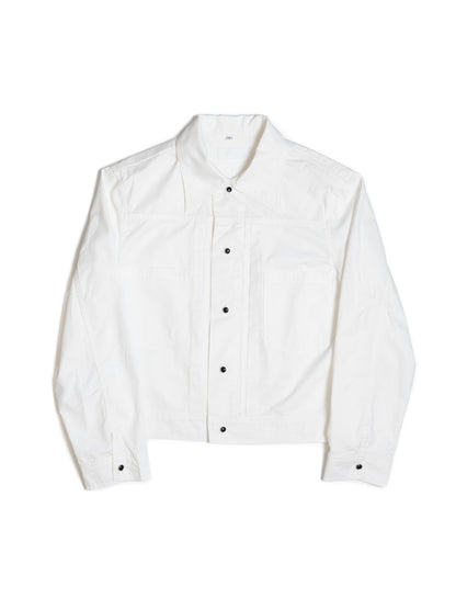 [J1CTN-WHITE] Cotton trucker jacket - แจ๊คเก๊ตคอตตอนทรงครอป