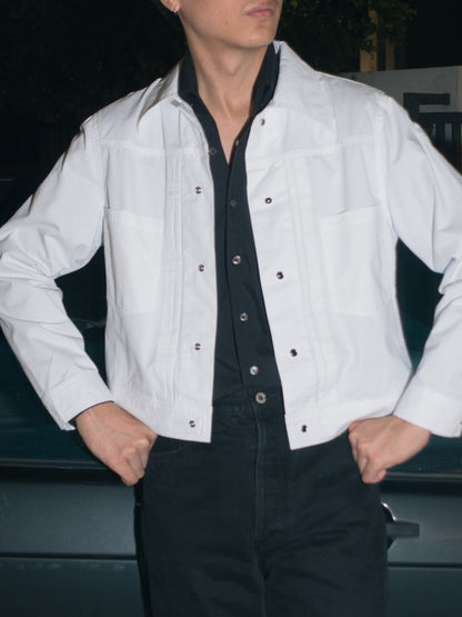 [J1CTN-WHITE] Cotton trucker jacket - แจ๊คเก๊ตคอตตอนทรงครอป