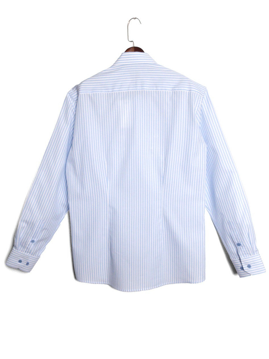 [S5S-BLUES]เสื้อเชิ้ต Classic collar hidden button down ผ้าคอตตอน 100% ลายทาง (Blue stripe)