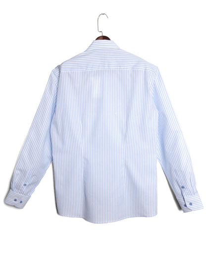 [S5S-BLUES]เสื้อเชิ้ต Classic collar hidden button down ผ้าคอตตอน 100% ลายทาง (Blue stripe)