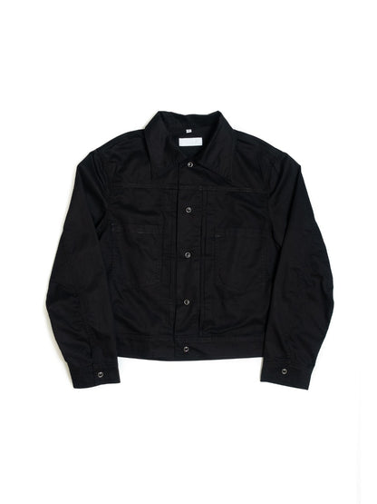 [J1CTN-BLACK] Cotton trucker jacket - แจ๊คเก๊ตคอตตอนทรงครอป