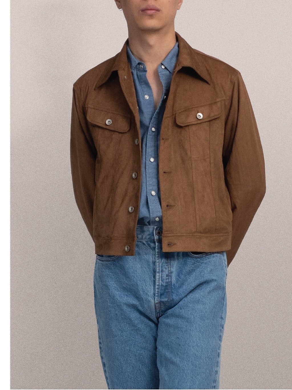 [J2SUEDE-BROWN] Faux Suede Leather jacket ทรง Cropped