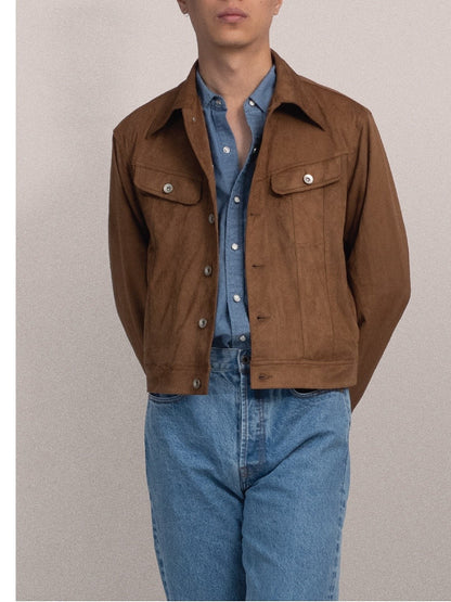 [J2SUEDE-BROWN] Faux Suede Leather jacket ทรง Cropped