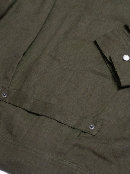 [J1LN-OLIVE] Linen trucker jacket - แจ๊คเก๊ตลินินทรงครอป