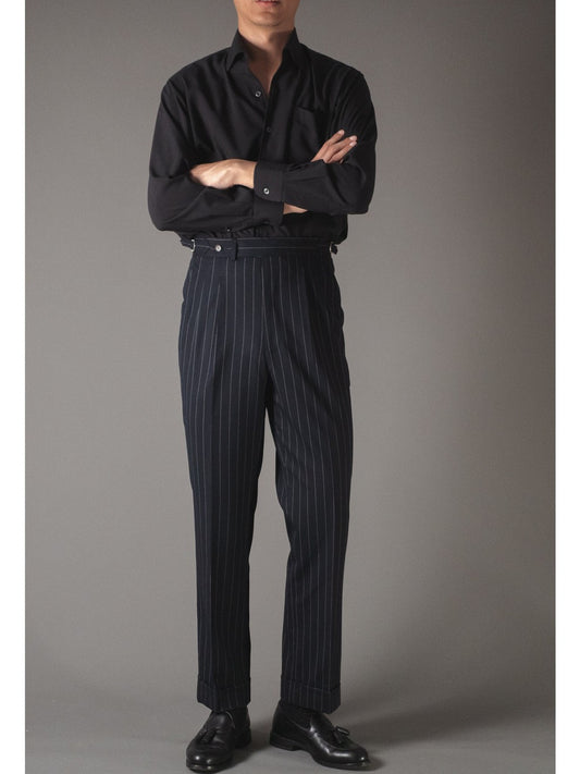 [T9SP-DARKG] กางเกงขายาวเอวสูง ลาย Pinstripe Classic High Waist Trousers "DARK GRAY"