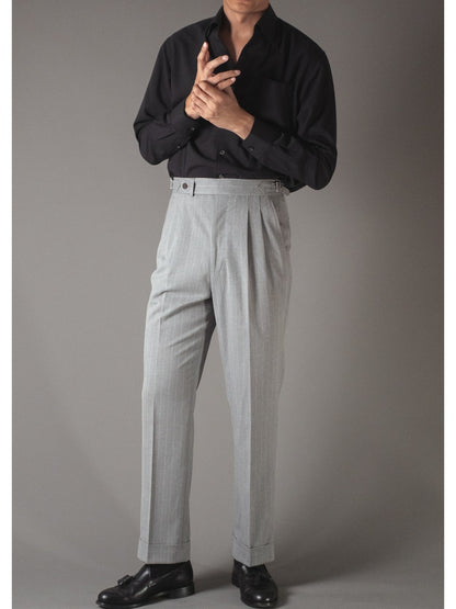 [T9SP-LIGHTG] กางเกงขายาวเอวสูง ลาย Pinstripe Classic High Waist Trousers "LIGHT GRAY"