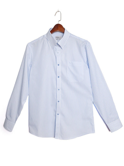 [S5S-BLUES]เสื้อเชิ้ต Classic collar hidden button down ผ้าคอตตอน 100% ลายทาง (Blue stripe)
