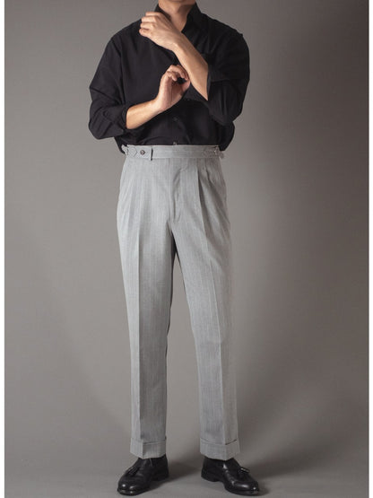 [T9SP-LIGHTG] กางเกงขายาวเอวสูง ลาย Pinstripe Classic High Waist Trousers "LIGHT GRAY"