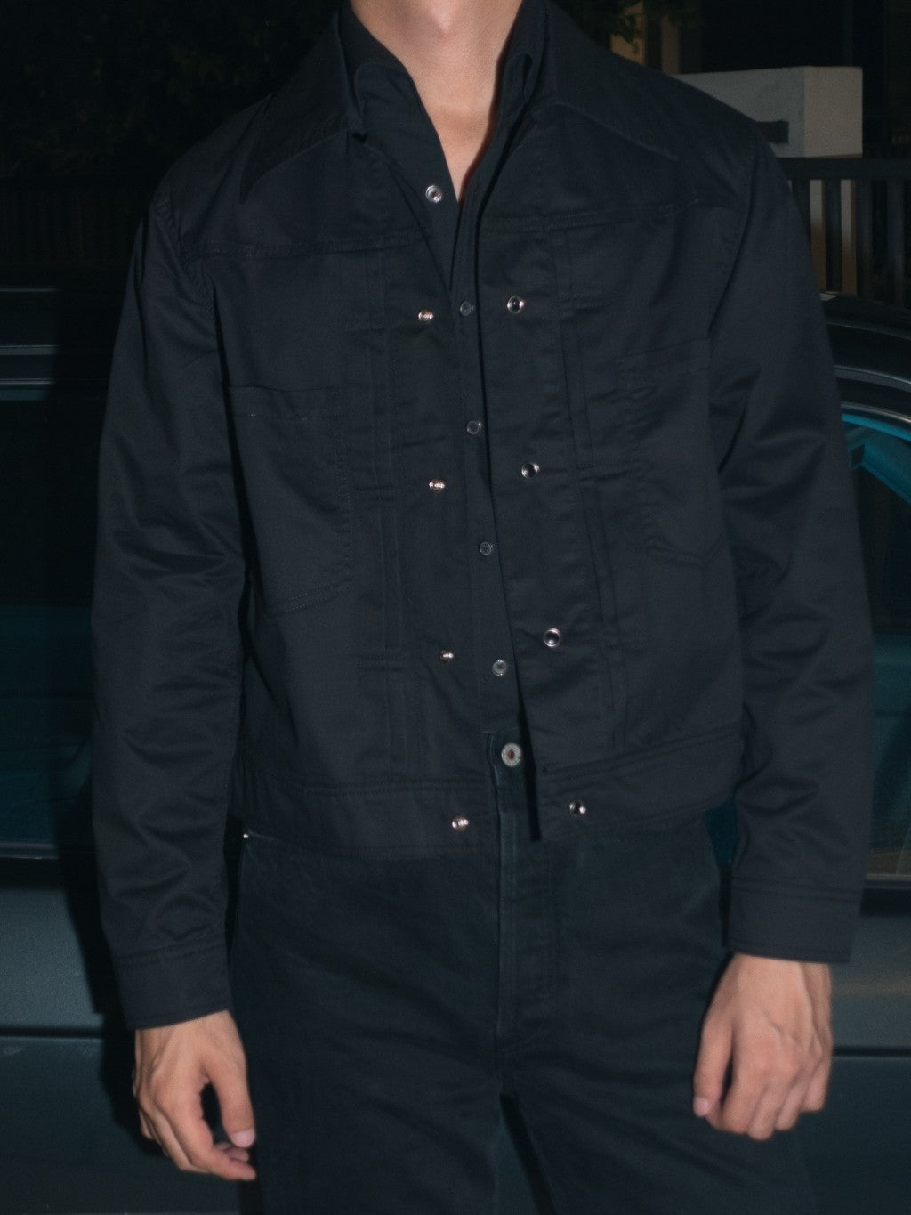 [J1CTN-BLACK] Cotton trucker jacket - แจ๊คเก๊ตคอตตอนทรงครอป