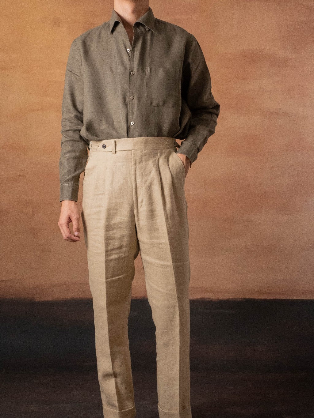 [OPCS-LN-OLIVE] เสื้อเชิ้ตลินิน One Piece Collar Shirt - Classic Shirt