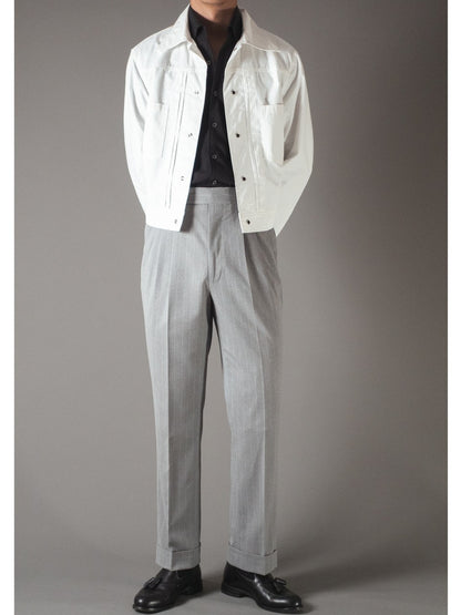 [T9SP-LIGHTG] กางเกงขายาวเอวสูง ลาย Pinstripe Classic High Waist Trousers "LIGHT GRAY"