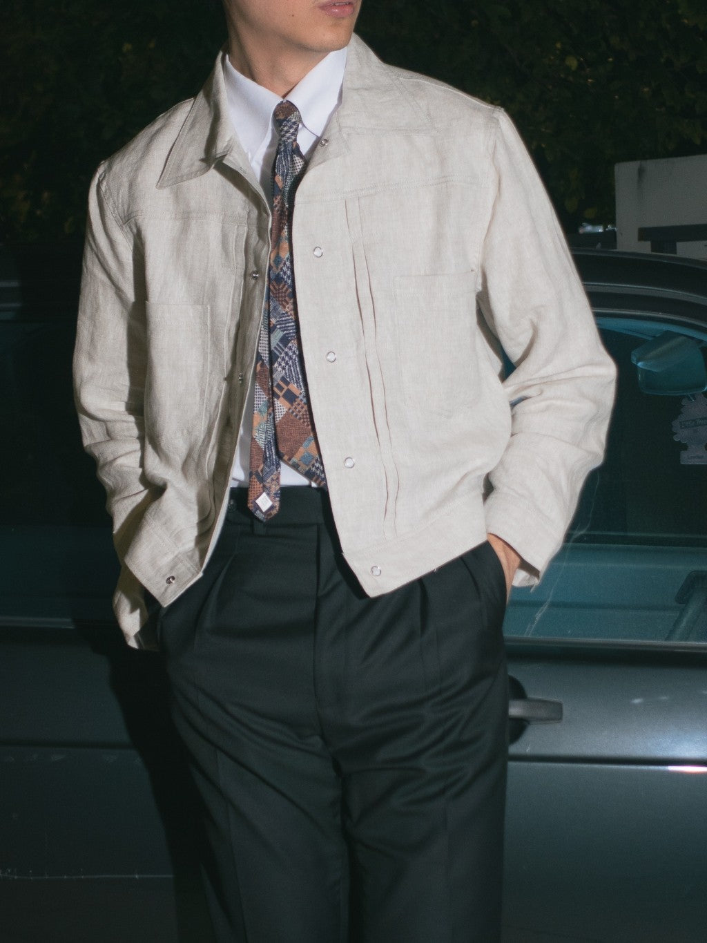 [J1LN-BEIGE] Linen trucker jacket - แจ๊คเก๊ตลินินทรงครอป