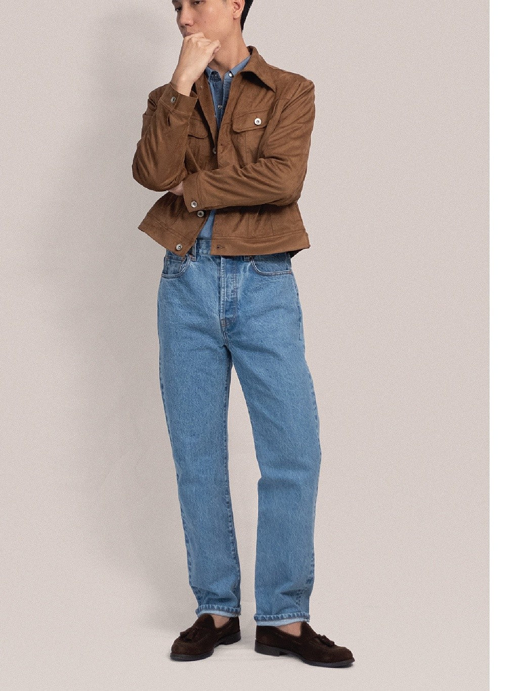 [J2SUEDE-BROWN] Faux Suede Leather jacket ทรง Cropped