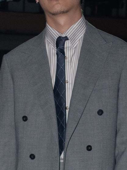 [S5S-BROWN] เสื้อเชิ้ต Classic collar hidden button down ผ้าคอตตอน 100% ลายทาง (Brown stripe)