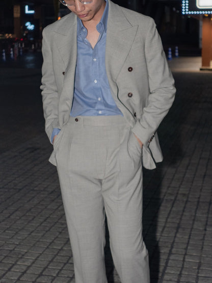 [S6-INDIGO]เสื้อเชิ้ต Classic collar hidden button down ผ้าคอตตอน 100% (Indigo)